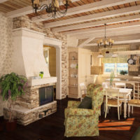 Stone fireplace in the living room of a country house