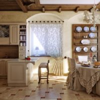 Chairs with hoodies in the provence style kitchen