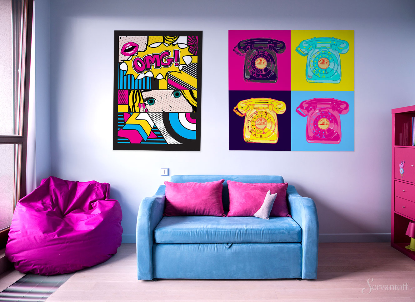 variante de l'intérieur insolite de la salle dans le style du pop art