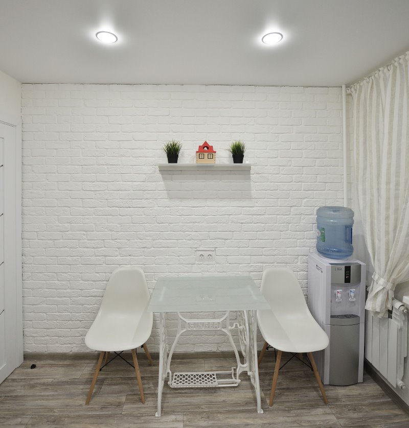 White brick hallway wall trim