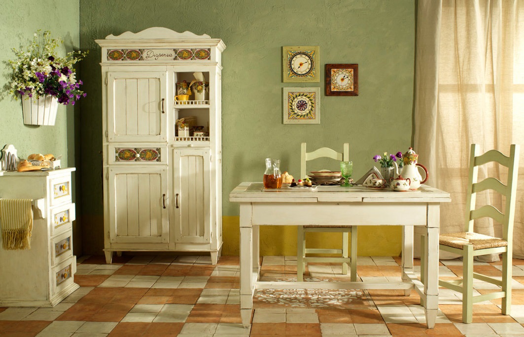 Wooden furniture in the dining room of a country house in the style of Provence