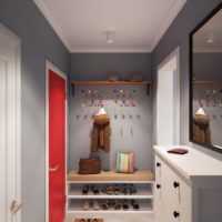 Red door and light walls in the hallway