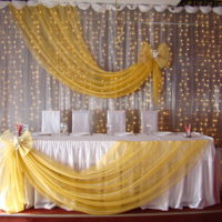 LED garland on the back of the wedding table