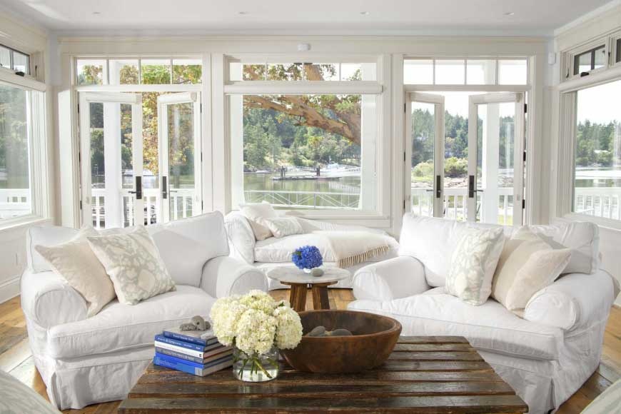 Provence-style French window in the living room of a country house