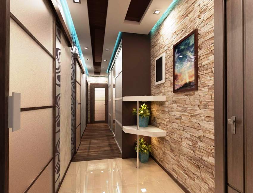 Photo of wall decoration in the hallway with decorative stone