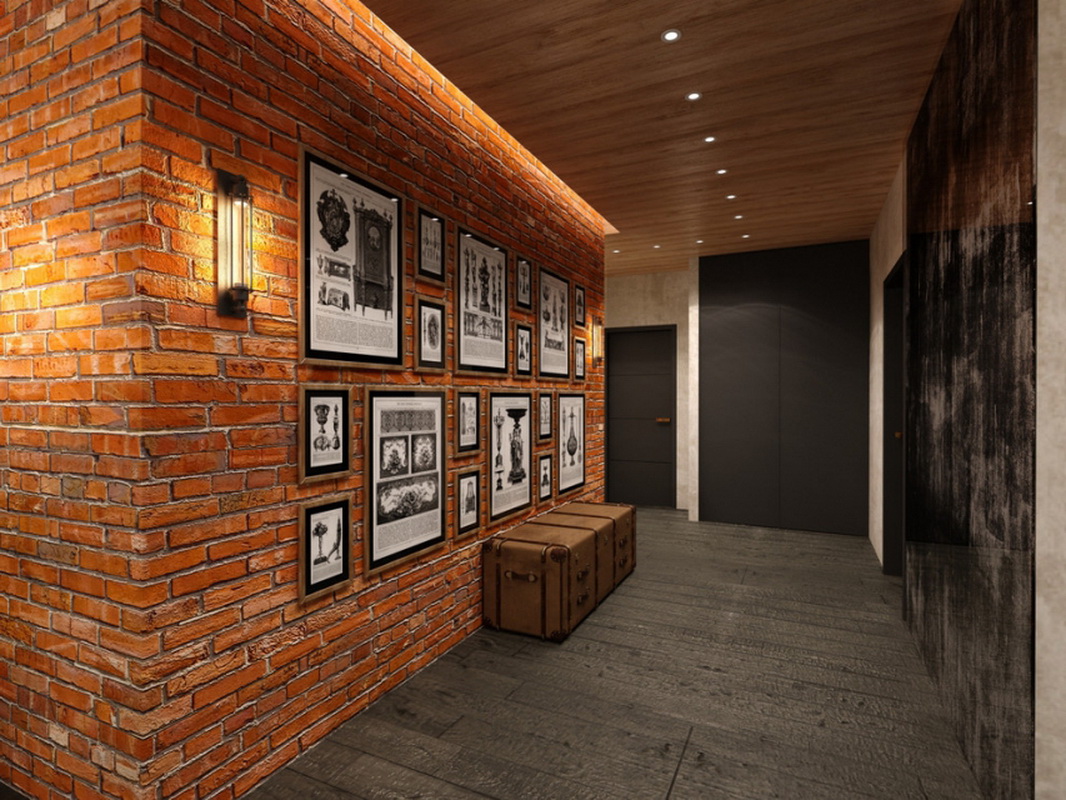 Loft hallway with decorative stone wall cladding