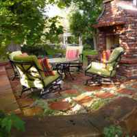 Relaxation area with soft chairs in the garden