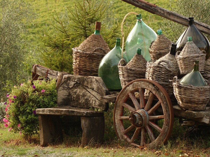 Glass bottles as a garden sculpture