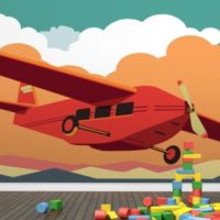 Una stampa con un aeroplano sul muro della cameretta dei bambini