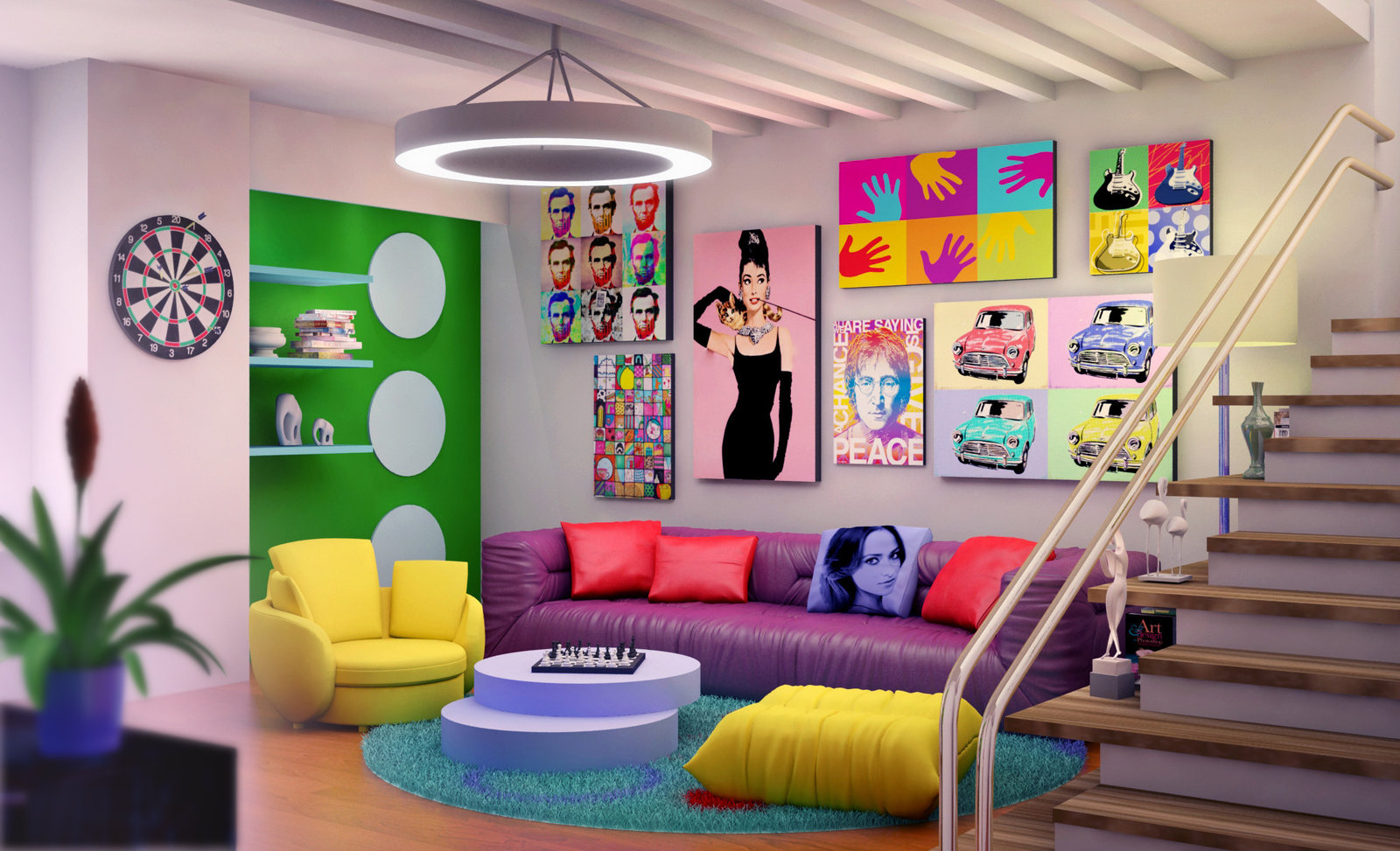 variante degli interni luminosi della casa nello stile della pop art