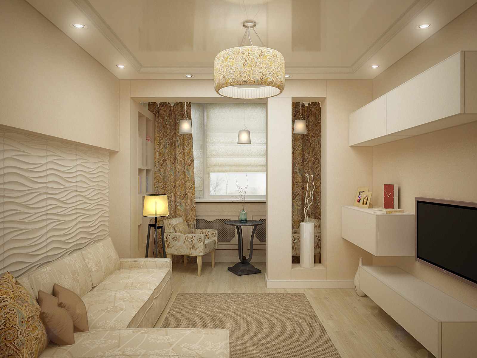 An example of a bright bedroom interior 20 meters