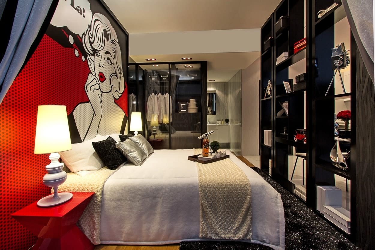 Un exemple d'un intérieur d'appartement lumineux de style pop art