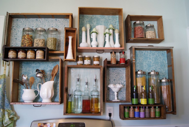 DIY wooden shelves for spices