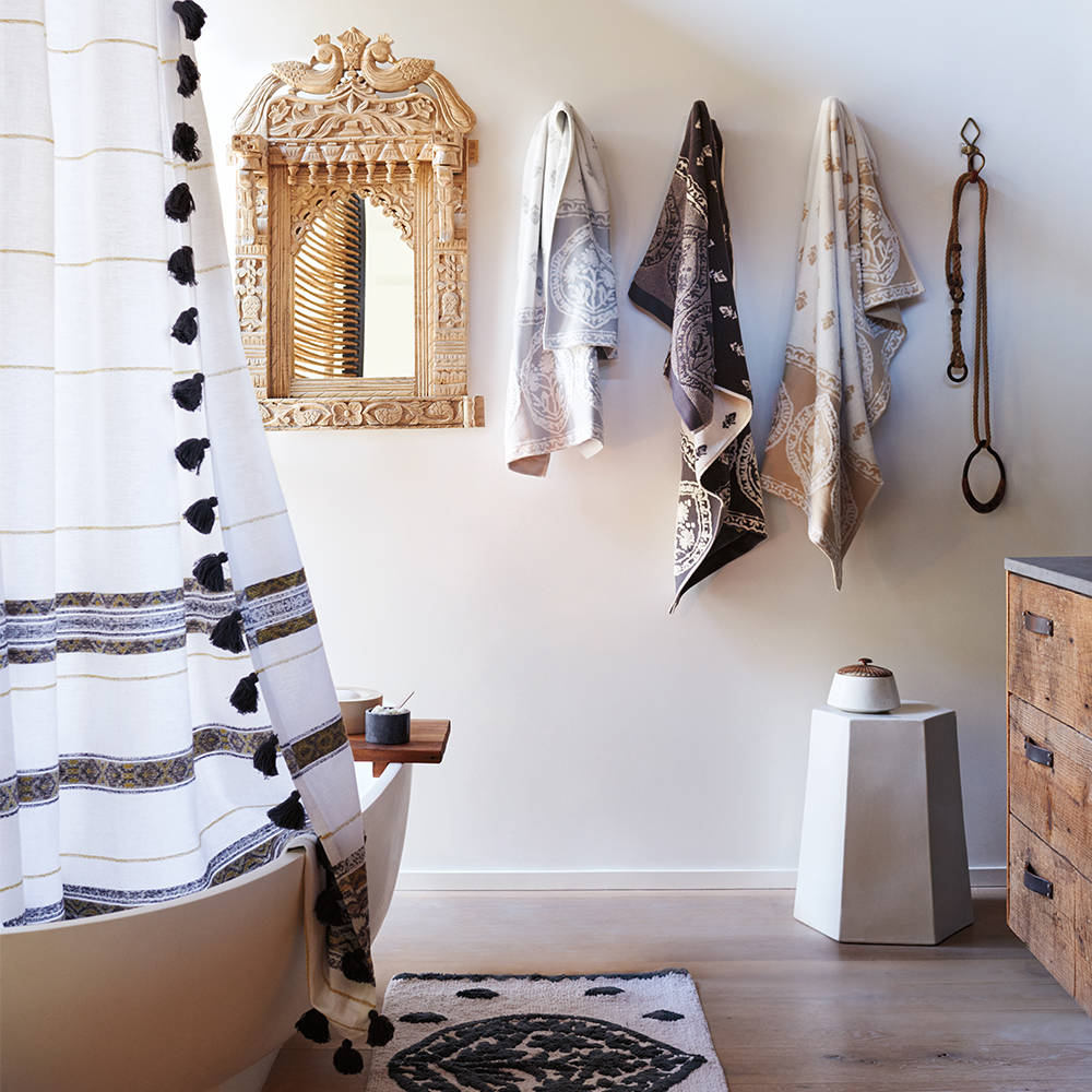 Bohemian style bathroom interior