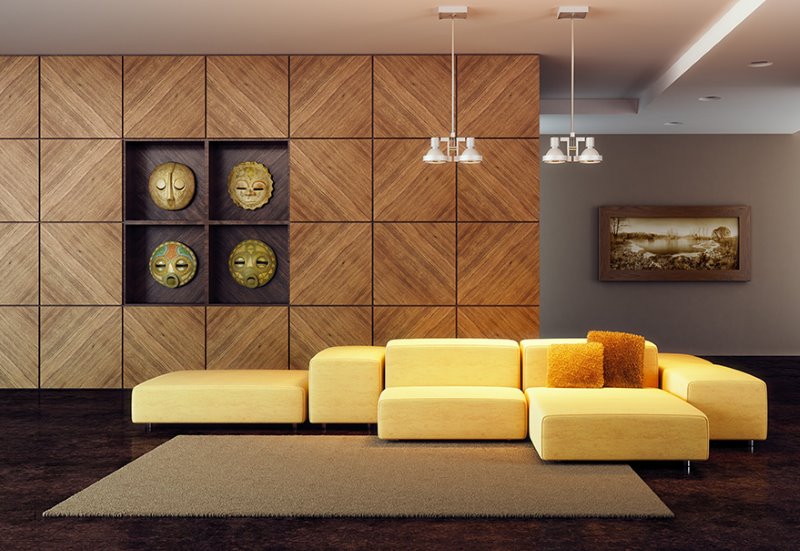 Obloga drva u modernoj dnevnoj sobi