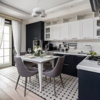 The combination of gray and white in the interior of the kitchen