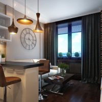 Lamps above the bar in the kitchen-living room