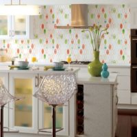 Vinyl wallpaper in the design of the walls of the kitchen