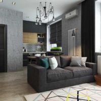 Studio apartment 40 square meters in dark colors