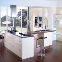 An interesting kitchen island in the kitchen of a private house