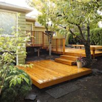 Wooden flooring in front of the garden house