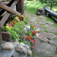 Garden path made of wood cuts