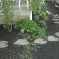 Homemade concrete tile walk path