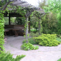 Vecchia pergola con panche di legno