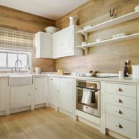 Wood wall decoration in the interior of the kitchen