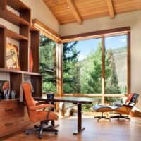 Wooden frames and ceiling with wood trim