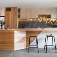 Wood in the interior of the kitchen-living room