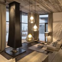 Gray wood in the interior of the living room of a private house