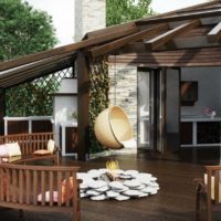 Gazebo bergaya dengan barbeku dan dapur