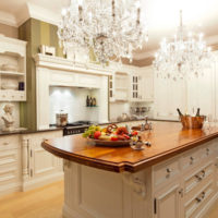 Kitchen island with solid wood worktop