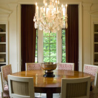 Round table made of wood in the living room