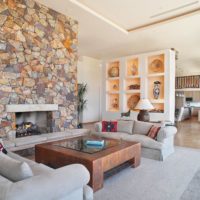 Niches and fireplace in the living room interior