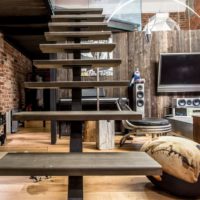 Wooden staircase in the living room of a private house