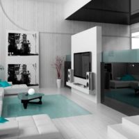 Black and white design of the living room of a country house