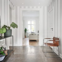 Striped wallpaper hallway interior