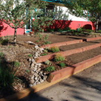 Terraces in front of the main entrance to the plot