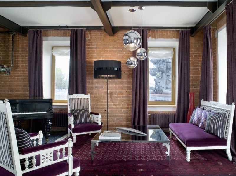 The decoration of the living room wall under the old brickwork