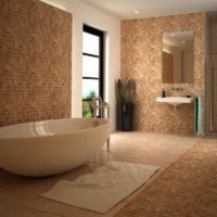 Il design del pavimento e delle pareti del bagno con un mosaico marrone chiaro