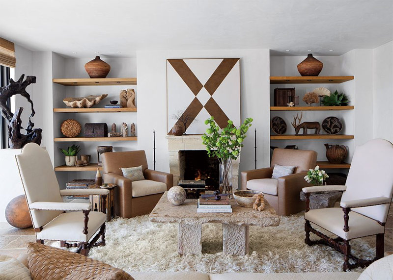 Fireplace in the interior of the living room