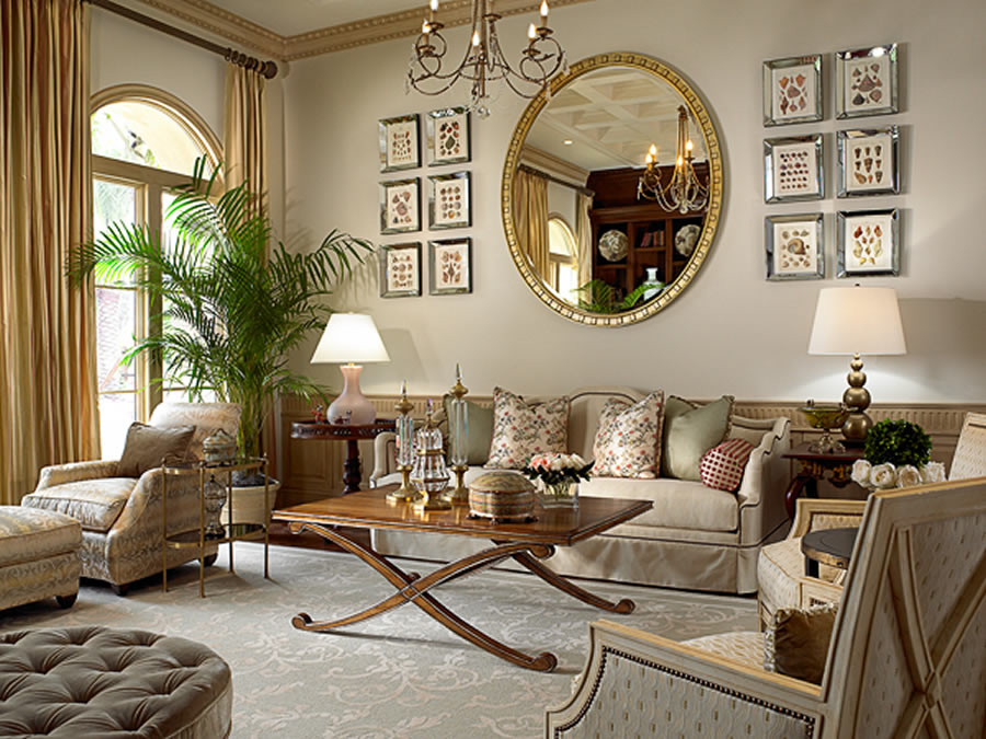 Design a living room in a traditional classic style