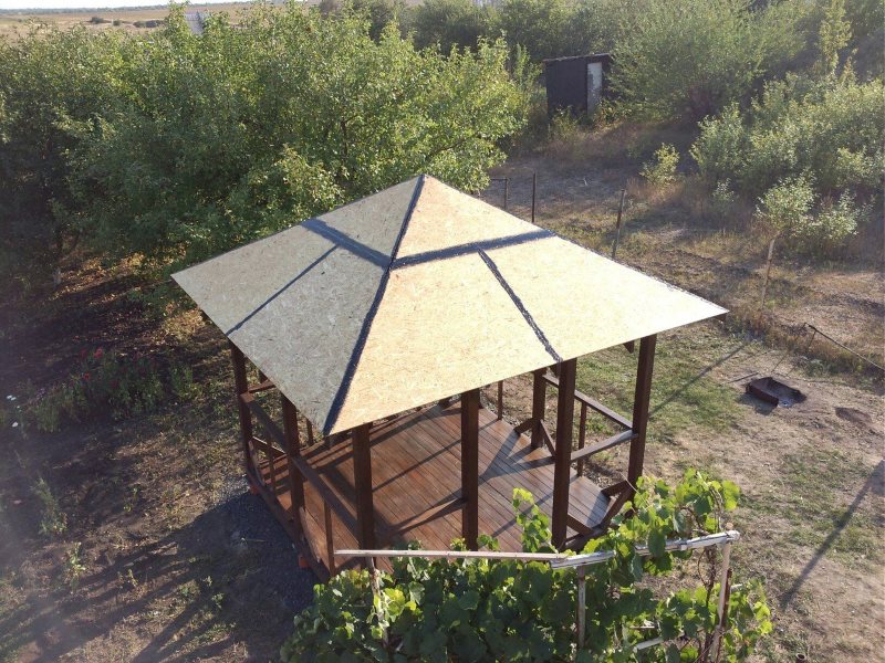 Litas OSB on the roof of a makeshift gazebo