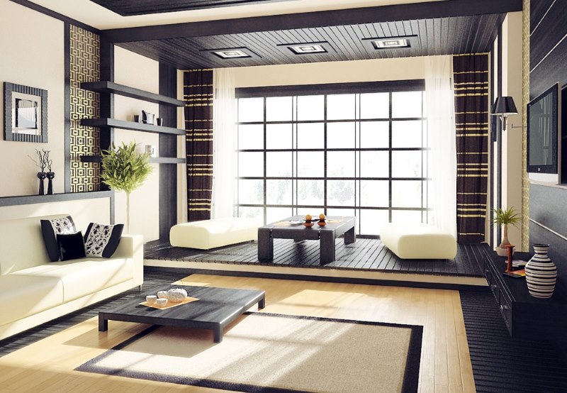 Laminat u japanskom stilu na podu dnevne sobe u japanskom stilu