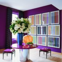 Walls in dark lavender color in the living room.