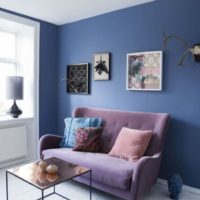 Lilac sofa in the living room of a private house