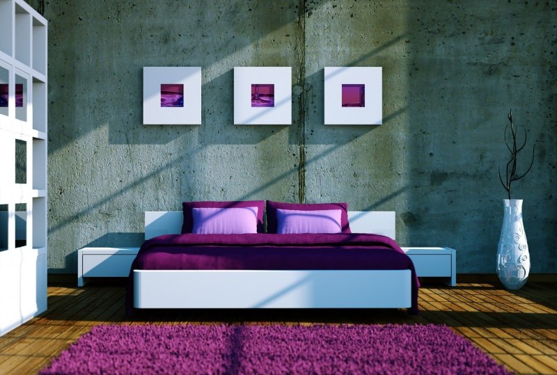 Arredamento camera da letto hi-tech color lavanda scuro