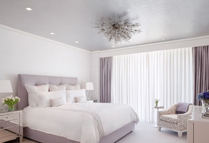 Shades of lavender in the design of a bedroom of a young family